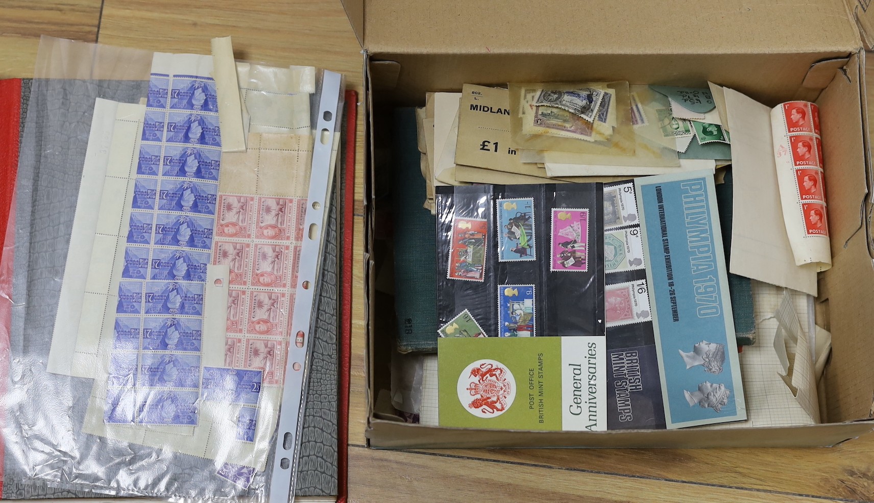 George V to Queen Elizabeth II stamps in 3 albums, including1948 silver Wedding £1 and £1 brown mint blocks etc